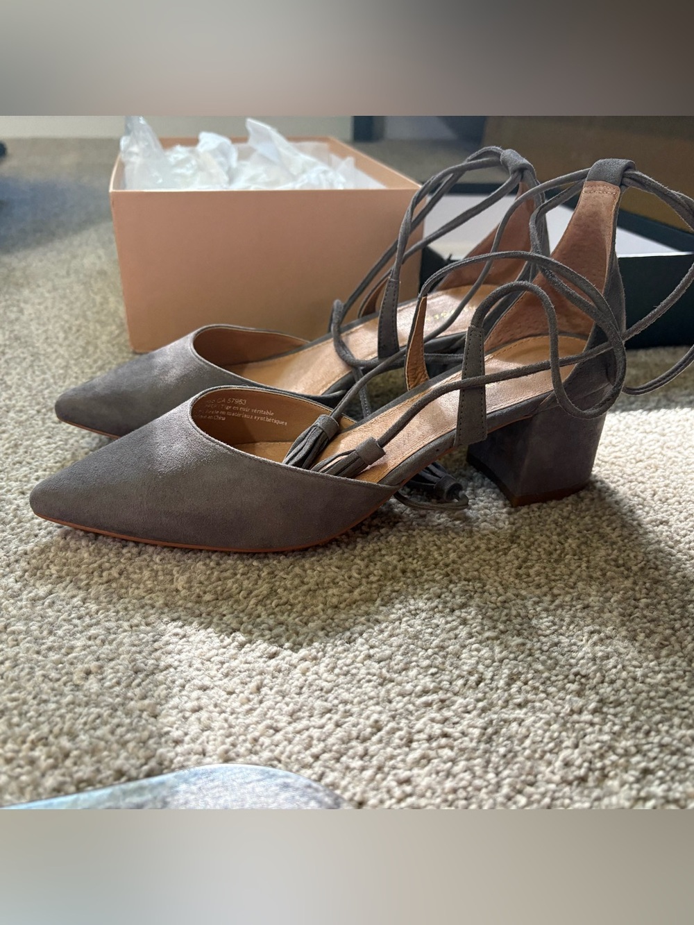 Gray Suede Pointed-Toe Block Heel Lace-Up Pumps Size 7.5 NWT NIB